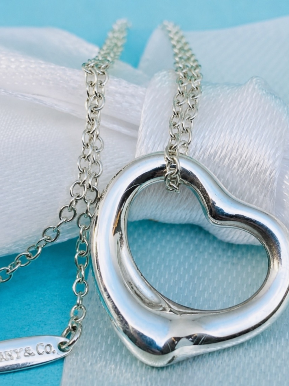 Tiffany & Co Elsa Peretti open heart necklace 16mm Silver 16” with Box